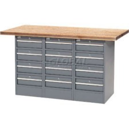 GLOBAL EQUIPMENT Workbench w/ Shop Top Square Edge   12 Drawers, 60"W x 30"D, Gray 239178